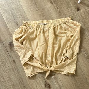 Yellow and white striped off shoulder top